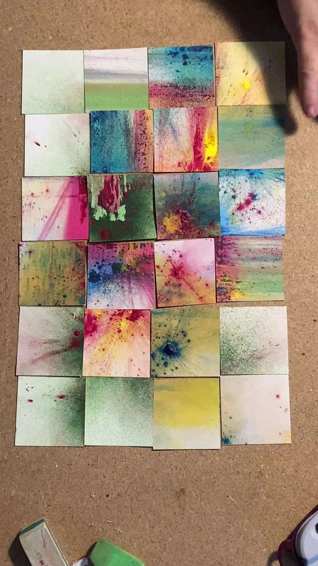 CDA001 in progress — cut squares laid into a grid
